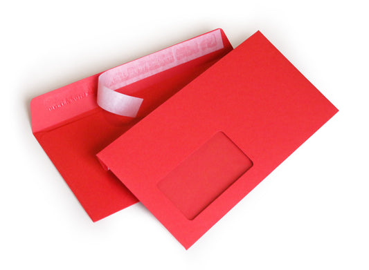 Briefumschlag mit Fenster (Rot) DIN lang 114x229mm 120g/m² haftklebend (206AF)