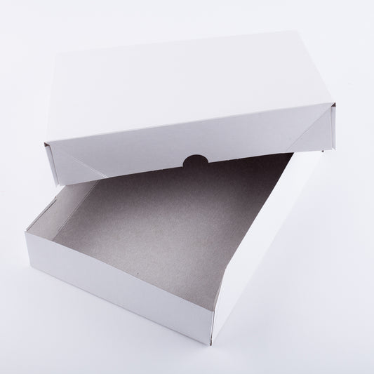 Aufrichtkarton weiße Vollpappe mit Stülpdeckel  Gr.305x215x50mm (4TKD)